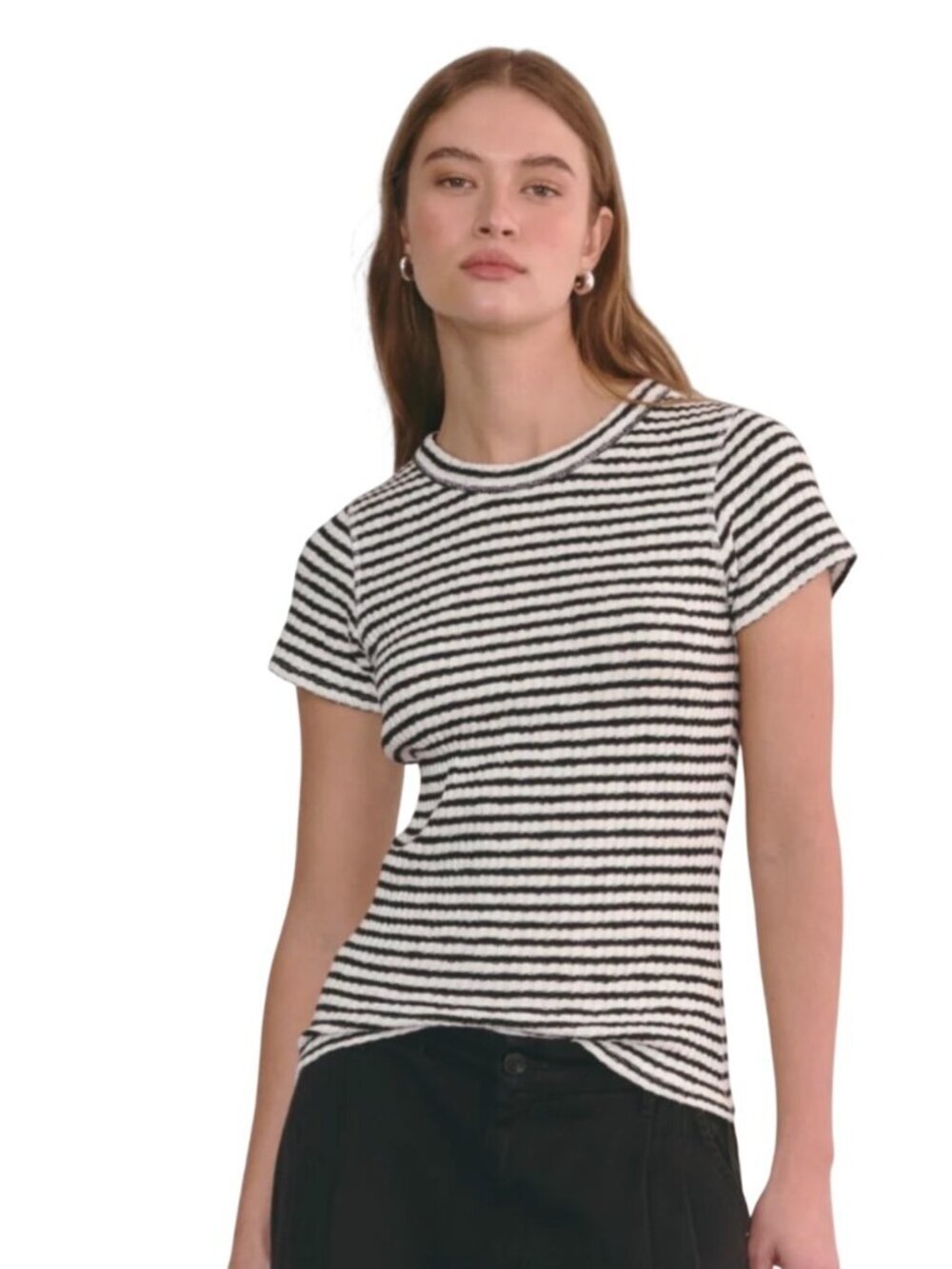 Everlane Womens Black & White Striped Ribbed Knit Short-Sleeve Top Size Small